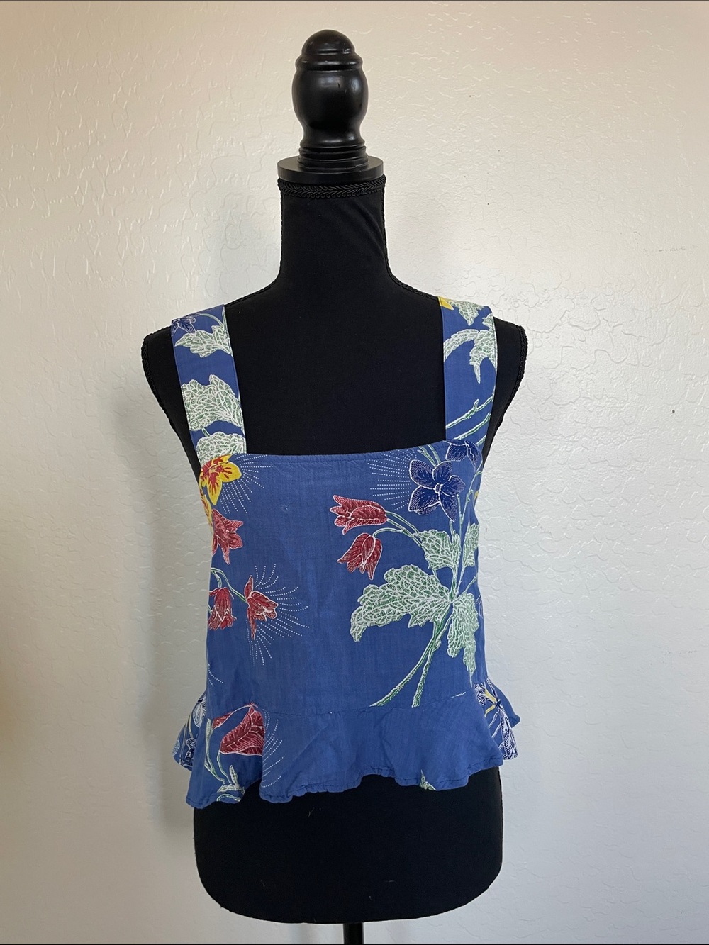 Cleobella Blue Floral Square-Neck Ruffle Tank
